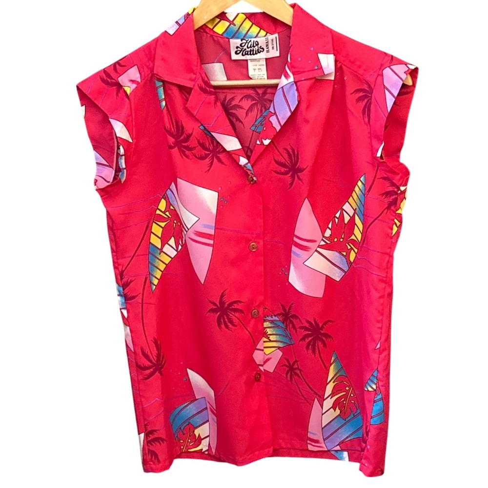 Vintage Hilo Hattie Sleeveless Shirt Tropical Beachy Retro Vacation Resortcore